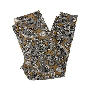 Loft Curvy Skinny Ankle Pants 30/10 Mustard Yellow‎ Black Leaf Print Botanical